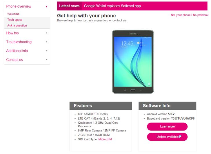 Fotografía - [Mise à jour: Disponible dès maintenant] Une version T-Mobile de 8 pouces Galaxy Tab de Samsung a un surgi sur le site Web du transporteur